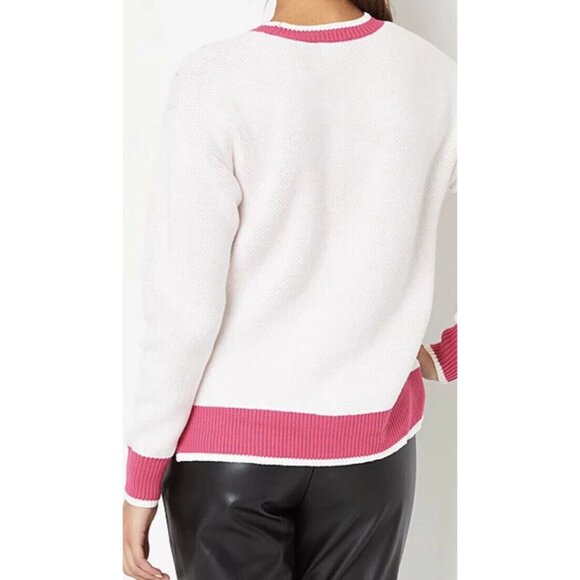 Juicy Couture JUICY Pink & White Acrylic Knit Crewneck Sweater Sz XS - Picture 4 of 8